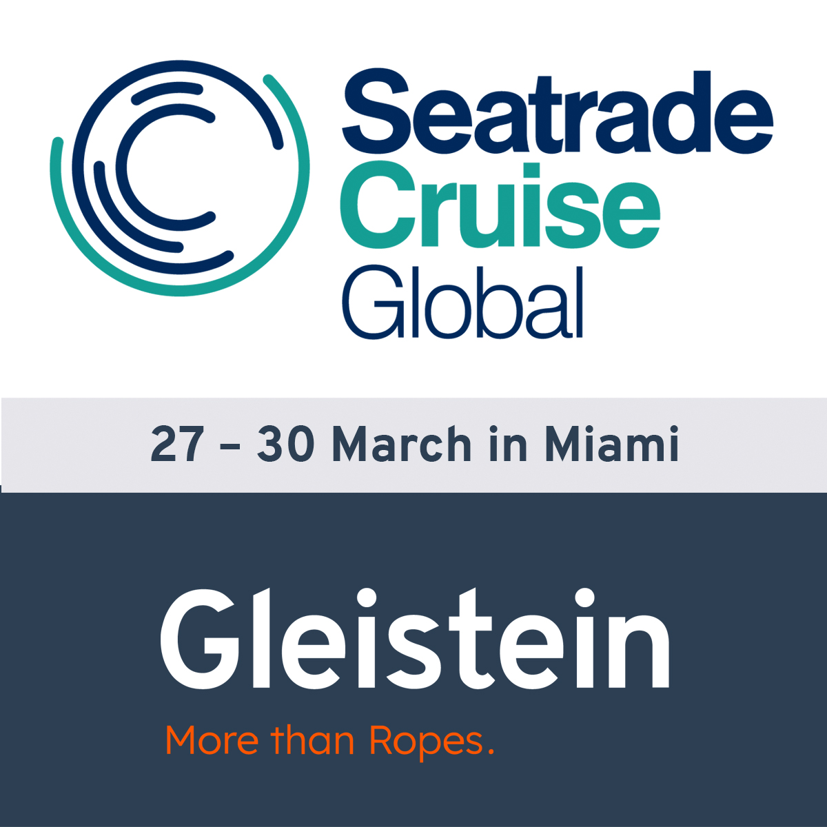 GleisteinRopes's tweet photo. Meet us today in Miami. Gleistein at Seatrade Cruise Global, 27 - 30 March 2023 at booth 1139-05 German Pavilion.
Discover the safest and most sustainable mooring system at our booth.
#Gleistein
#STCGlobal
#Mooring
#Cruiseship
#Cruiseindustry 
#Wearecruise https://t.co/FEXRUIEk5G