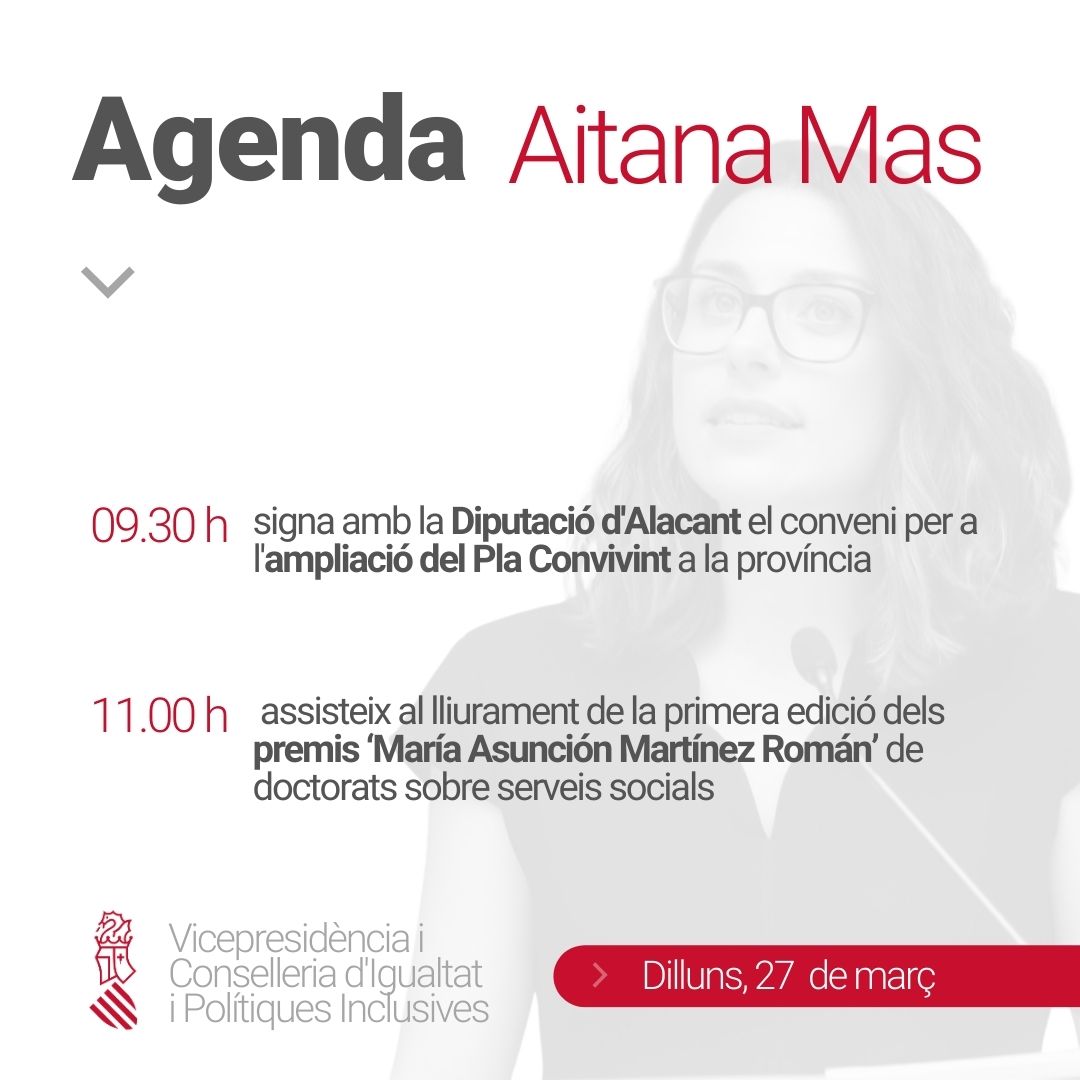 GVAIgualtat's tweet photo. 🗓 Agenda de la vicepresidenta @AitanaMas

📌 Dilluns, 27 de març de 2023

@dipuAlicante @UA_Universitat #PlaConvivint #SPVSS #SónElsTeusDrets https://t.co/gaYPkeHLX4
