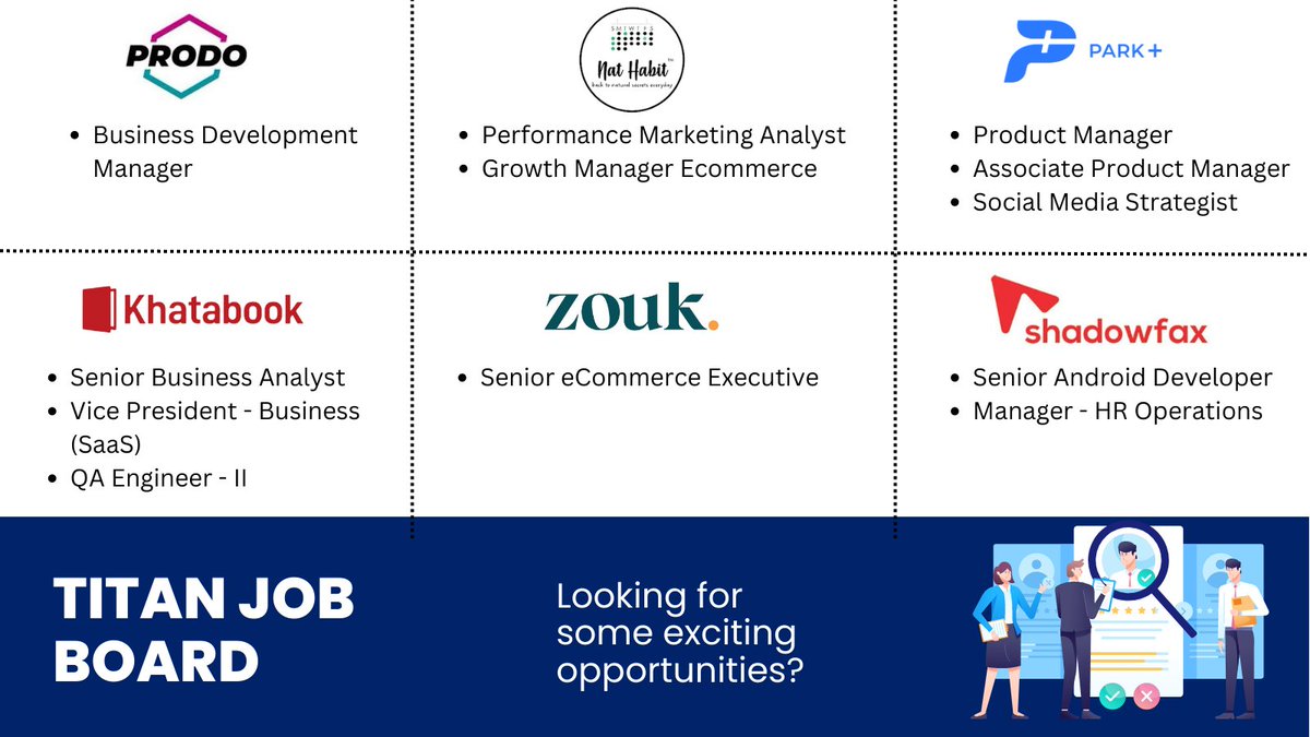 TitanCapitalVC's tweet photo. Looking for some exciting opportunities?

Check out the links in thread for more openings in these companies. Follow us to not miss out on many more such opportunities from our portfolio! #TitanCapital #JoinTheTitans
@Nathabit1 @parkplus_io @Khatabook @zoukbrand @shadowfax_in https://t.co/03XLIWvyor