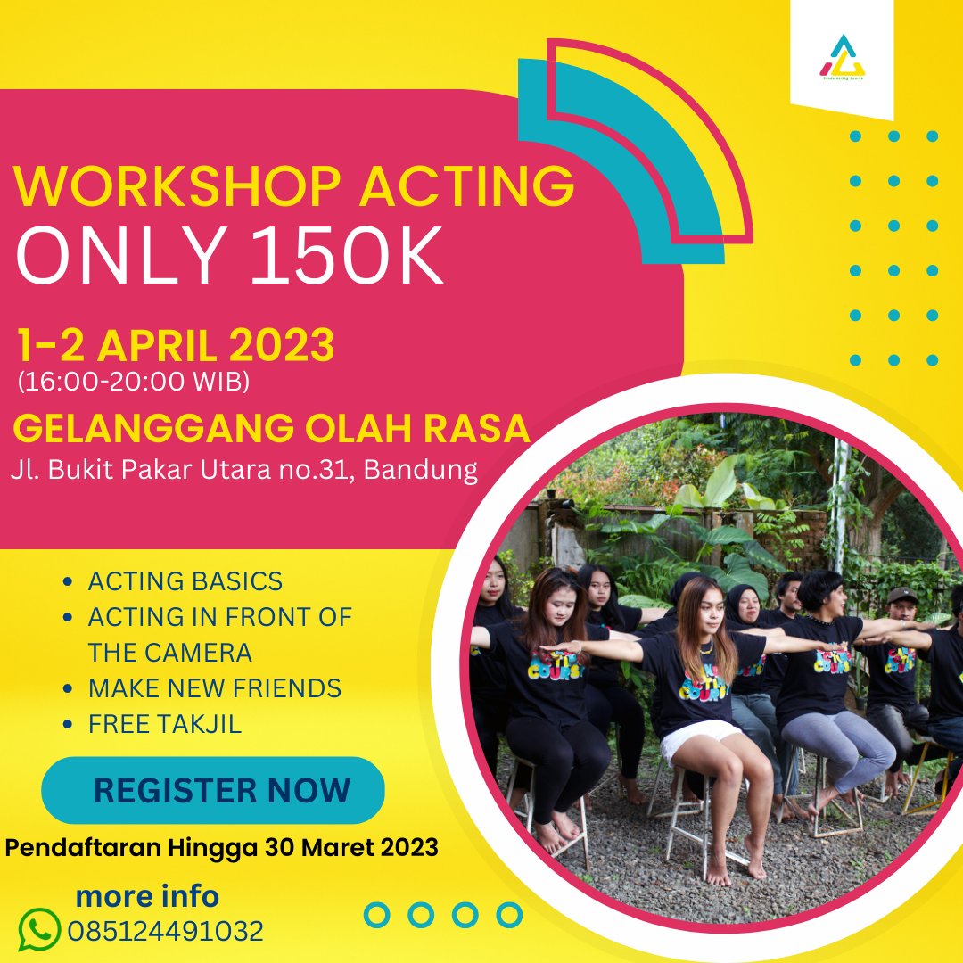 canduacting's tweet photo. Siapa yang ingin meningkatkan kemampuan aktingnya? 🌟 Candu Acting Course punya solusinya nih! dengan Rp 150 ribu saja kamu bisa ikut Workshop Acting dengan para praktisi dibidangnya! 😍 Pastinya, kalian nggak mau kan ketinggalan kesempatan ini? 😎 kuy, daftar sekarang! 
#monday https://t.co/N9TA95UWOX