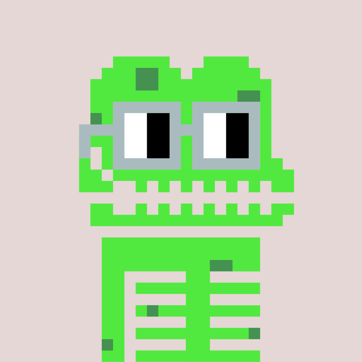 sharkdao's tweet photo. Thanks for this wonderful piece @theboneys! It gives Noun 33, Frogger, a creepy brother and is the DAO's first official Boney ❤️💙💚 https://t.co/HmjtIiYBZz