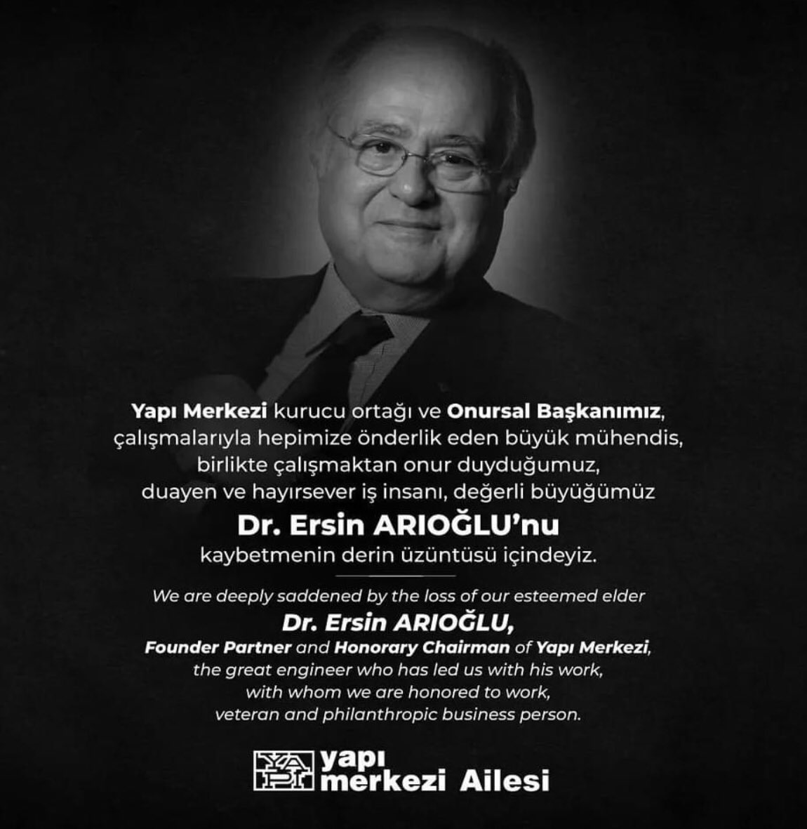 serefoguz's tweet image. BİR ÇINAR GÖÇTÜ
Değerli dost, ağabeyim Dr. Ersin Arıoğlu beyefendi vefat etti.
Vizyoner, bilim aşığı Ersin bey ile Bilim Merkezi kurmuştuk.
İş dünyasına @YapiMerkezi’ni hediye etmişti. Avrasya Tüneli’nde 200 yıl dayanacak beton kullanmıştı; “torunlarıma armağanımdır.” @serefoguz