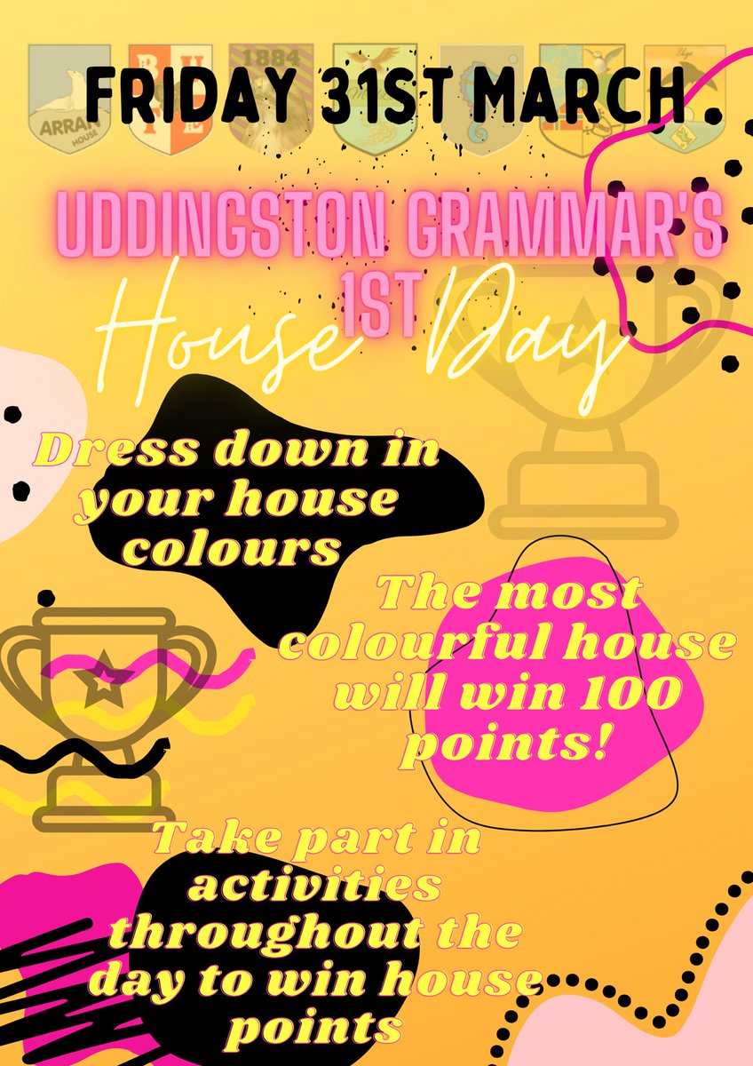 5 days to go to our 1st House Day. Come to school in your house colours. Win lots more house points throughout the day.