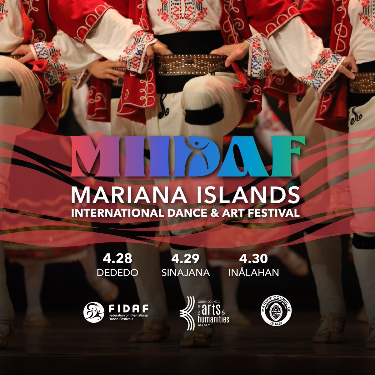 InetnonGefPago's tweet photo. HAFA ADAI TODUS HAMYU!
The Marianas Islands International Dance &amp; Arts Festival (MIIDAF) is coming to Guahan’s shores, and specifically to your communities! 4.28- Dededo 4.29- Sinajana 4.30- Inalahan https://t.co/NXKikM3tWM