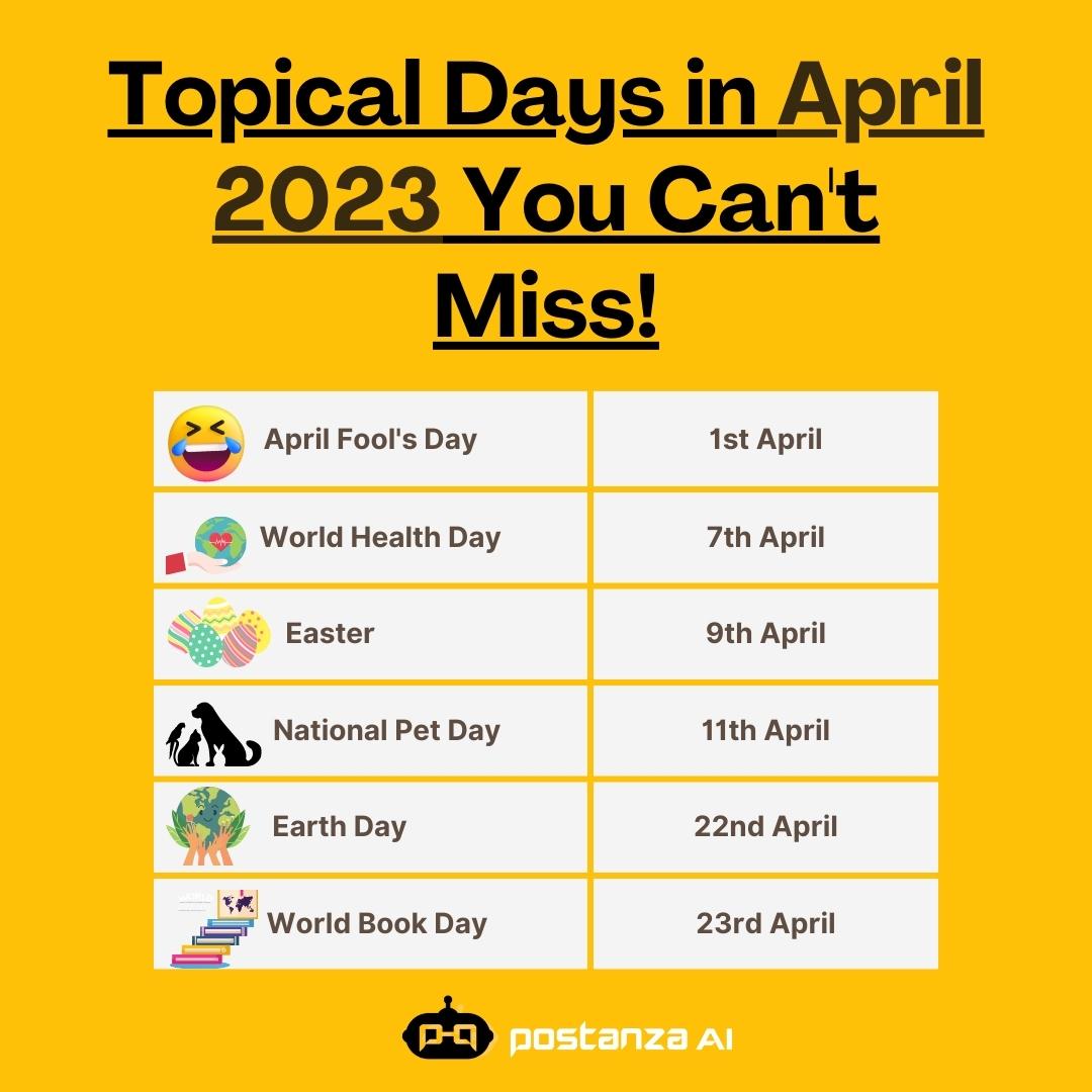 Postanza_ai's tweet photo. Time to get your #topicalcontent rolling! 😎
Never miss an important day with Postanza AI. Stay ahead of the SMM game and bring out your brand message via these topical posts remarkably.
#Follow for more https://t.co/CbKijzvMkh! 👈🏻 https://t.co/PZpBaLXnfR