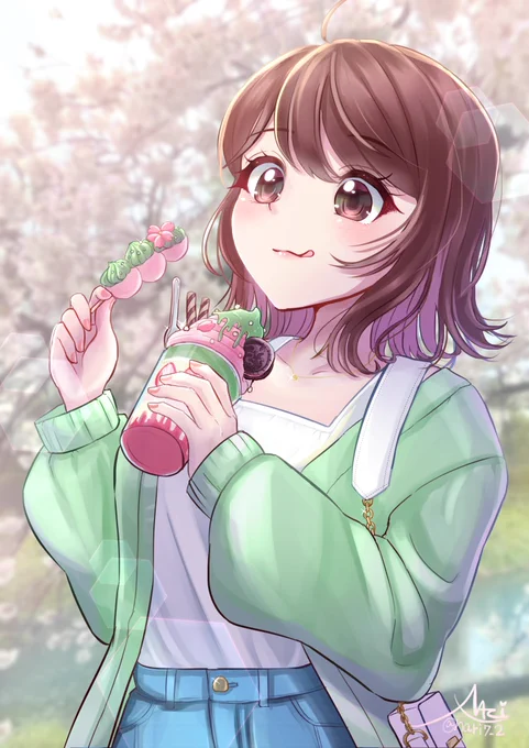花より団子!#オリジナルイラスト  #イラスト  #illustration 