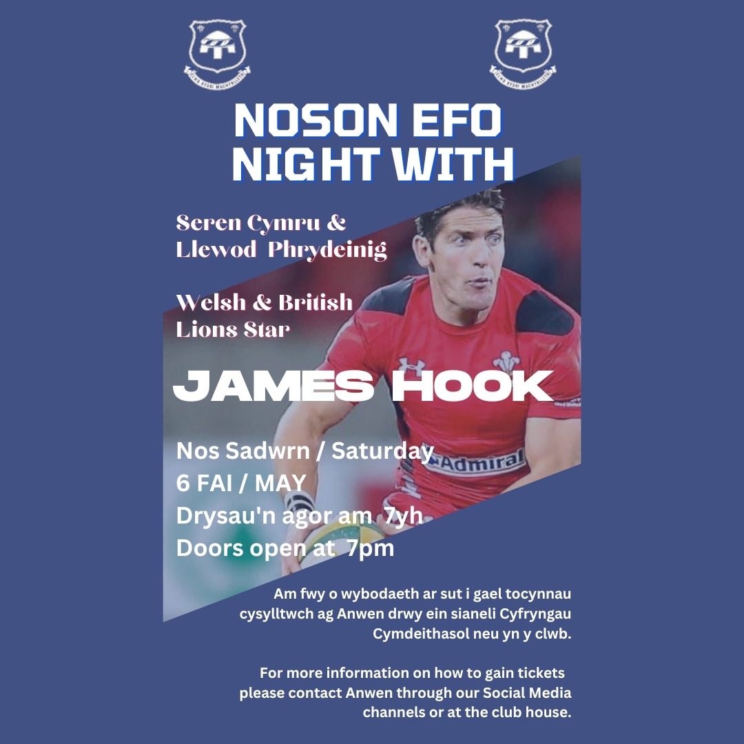 sionwyn7s's tweet photo. Tickets available from @MachynllethRFC  , come and enjoy a night with James Hook https://t.co/xwJwks9Wkp