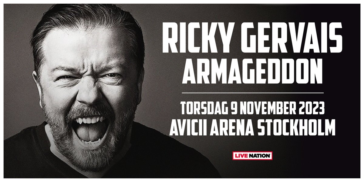 Den 9 november kommer <a href="/rickygervais/">Ricky Gervais</a> till Avicii Arena! Biljettsläpp på fredag 30 mars 10:00!