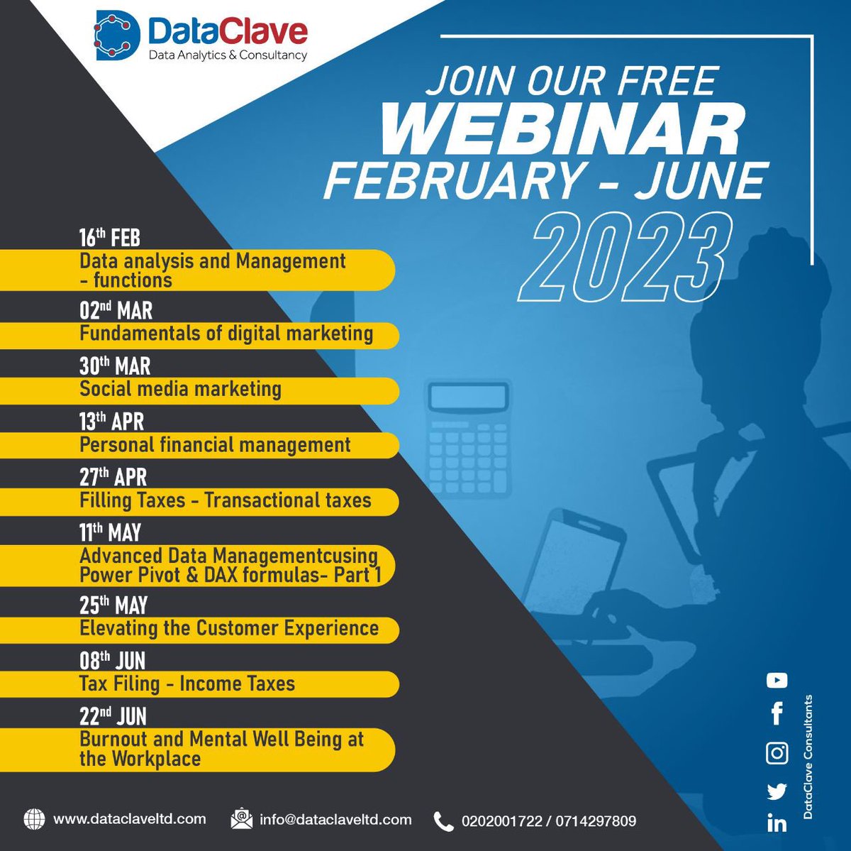 DataclaveC's tweet image. Have you been keeping up with our Webinar series?
We have a ton of free webinars planned and they are all free. You get to attend at no charge!
This week focus is on Social Media Marketing.
Be on the look out for a registration link and sign up today.
#learnunlearnrelearn