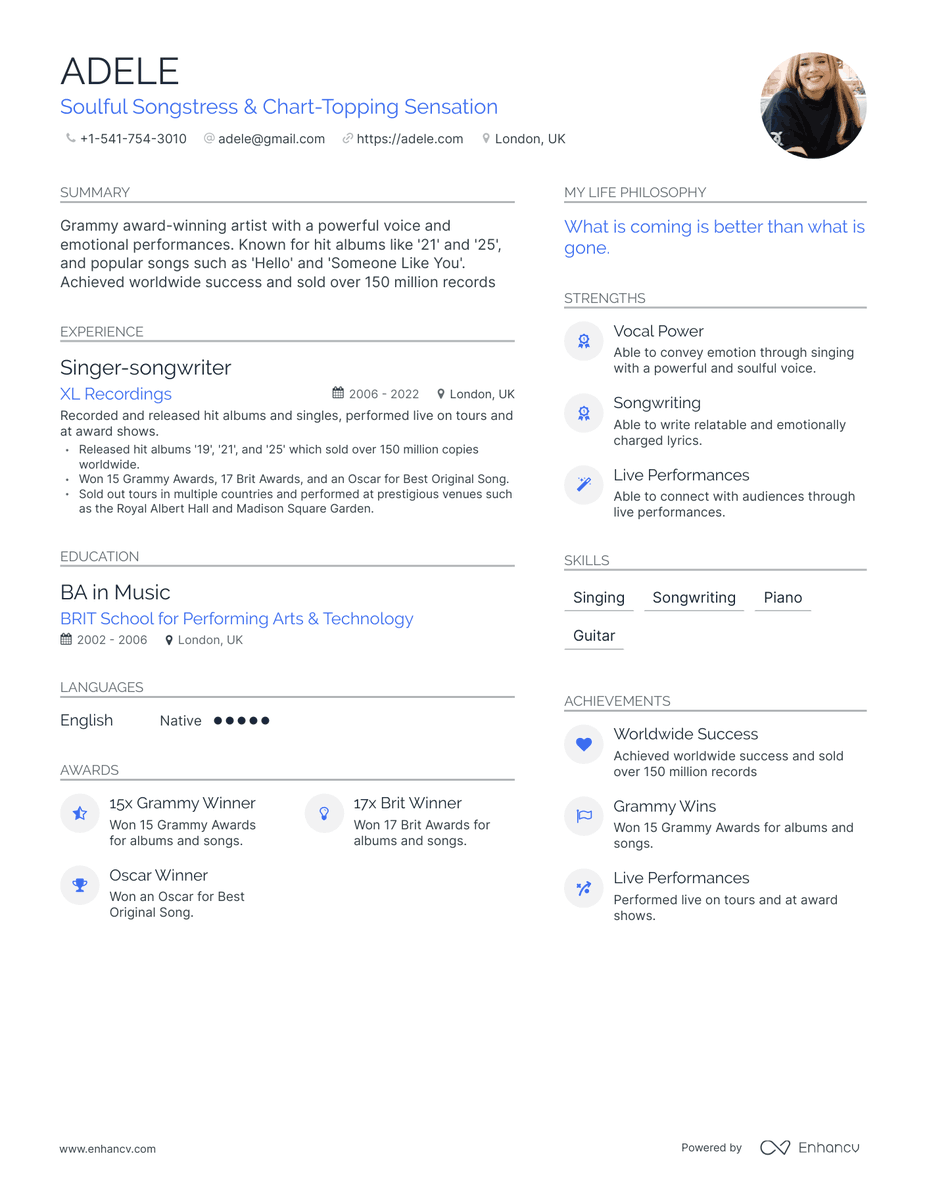 What would Adele's resume look like if he had one made by AI? Check the full ChatGPT-generated resume at thisresumedoesnotexist.com/resume/adele/?…