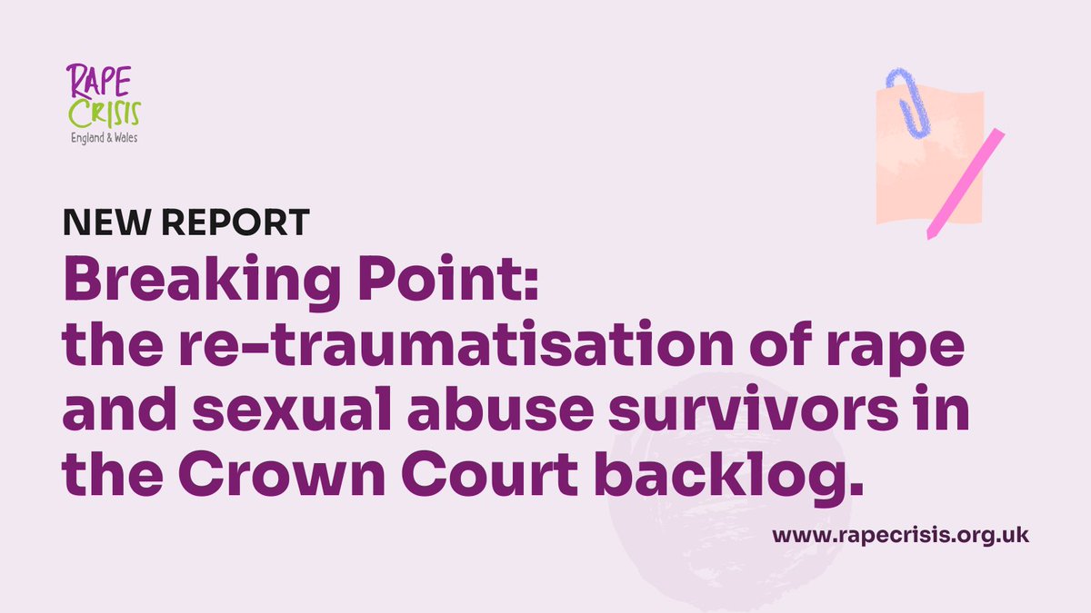 📝 Today, we’re launching our new report ‘#BreakingPoint: the re-traumatisation of rape and sexual abuse survivors in the Crown Court backlog’, which outlines the devastating impact of trial delays on victims and survivors. 

Read the report: 
ow.ly/5eLp50Nqvfo