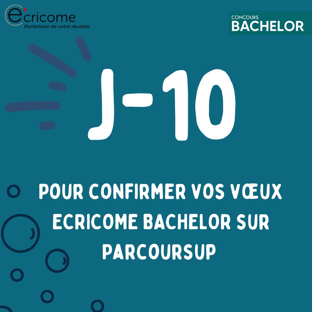 Il vous reste 10  jours pour confirmer vos voeux sur Parcoursup !

De plus, n'oubliez pas de régler vos frais de concours pour pouvoir créer votre ESPACE CANDIDAT sur notre site afin de passer le concours ECRICOME BACHELOR.

Pour plus d'informations : bit.ly/403hWwB