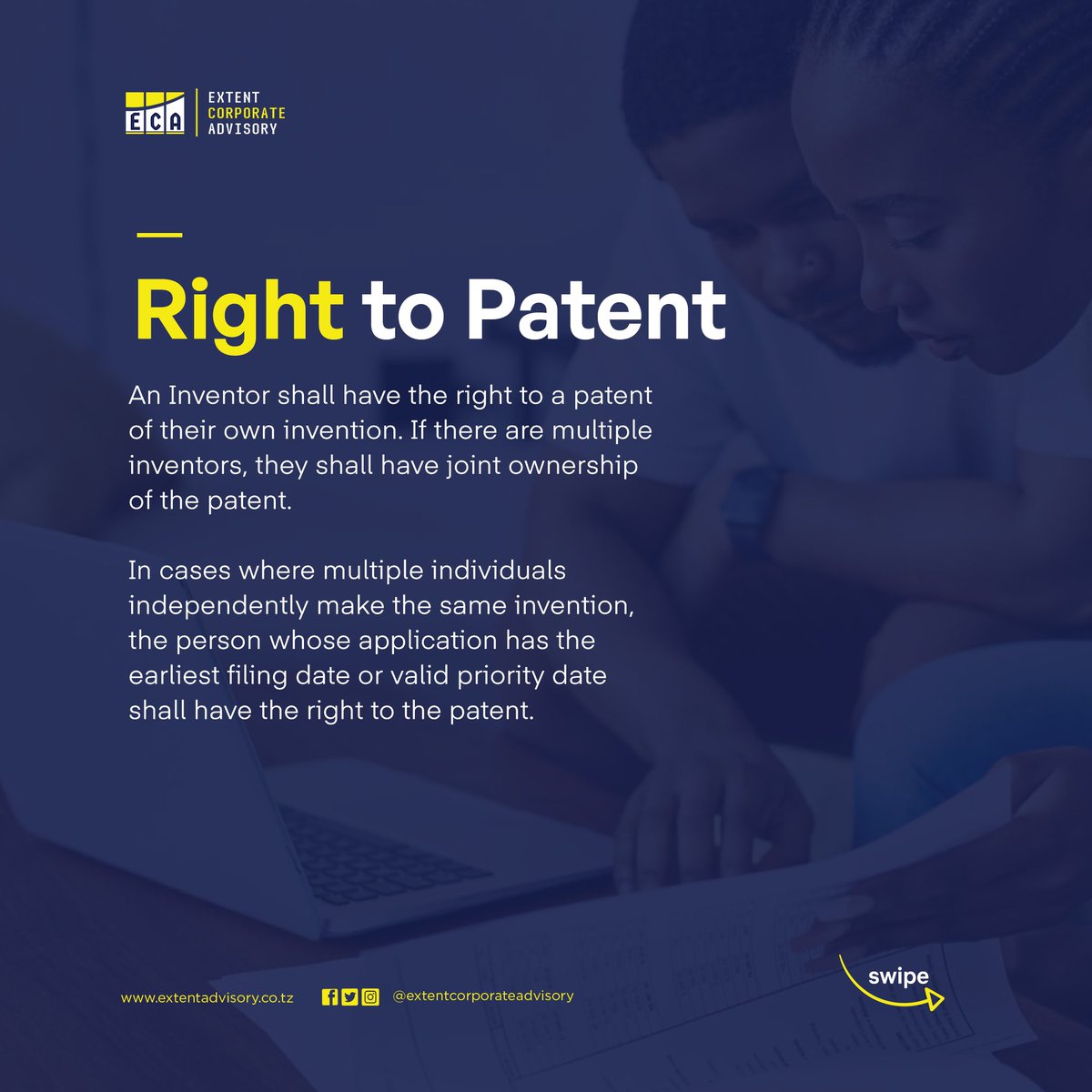 AdvisoryExtent's tweet photo. Protect your inventions through patent registration in Zanzibar.
Our informative slides will guide you through the steps to secure your Patent.
For more information or inquiries, please do not hesitate to contact us.
#Registration
#Patent
#IPShortSlides
#IPLaws
#IPZanzibar https://t.co/zaGFwfP4fg