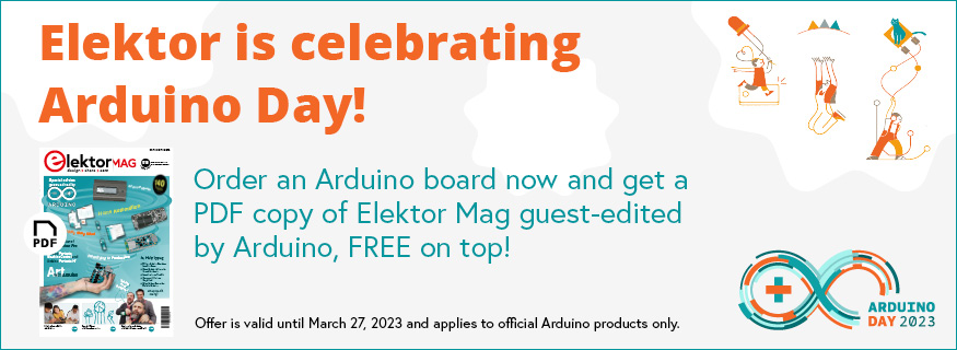 Elektor's tweet image. Elektor is celebrating @arduino Day!
ow.ly/X8vx50NrVbY
#arduino #arduinoprojects #diyarduino