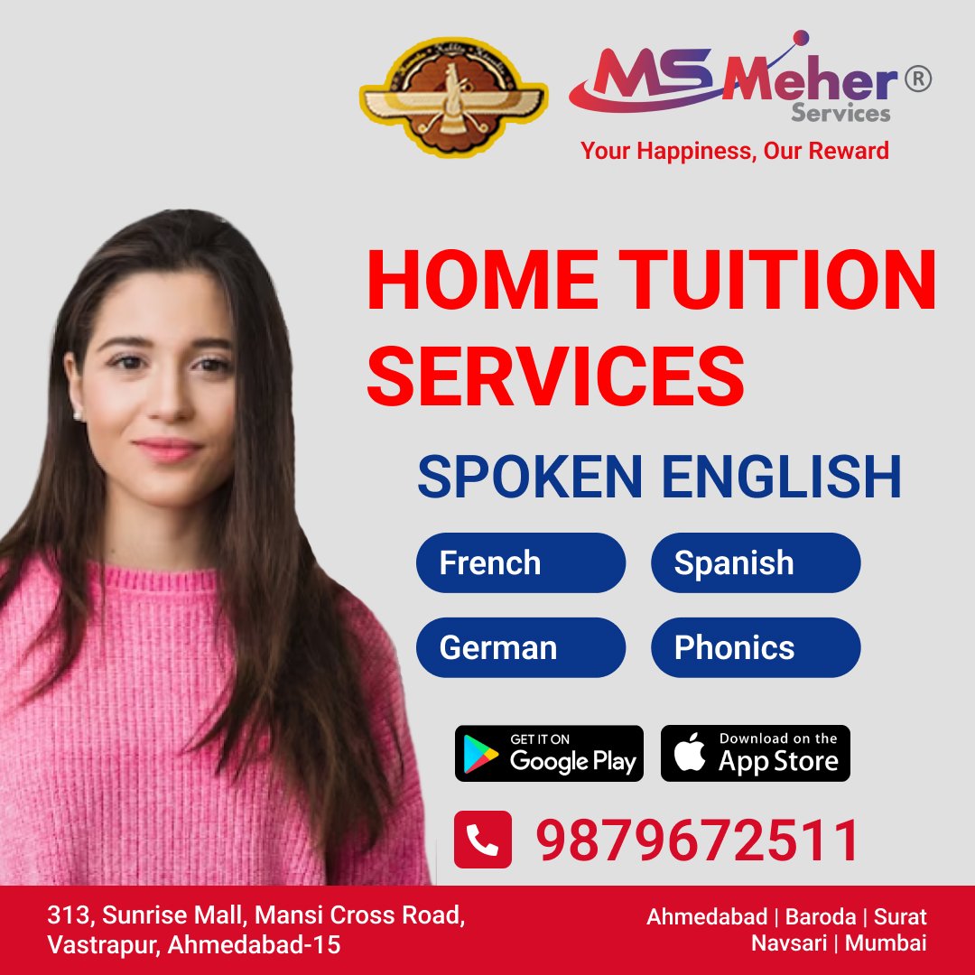 #MS
#MeherServices
#YourHappinessOurReward
#HomeTuition #HomeTuitionServices #PrivateTuition #Tuition #Tuitions 

#Ahmedabad #Vadodara #Surat #Navsari #Mumbai