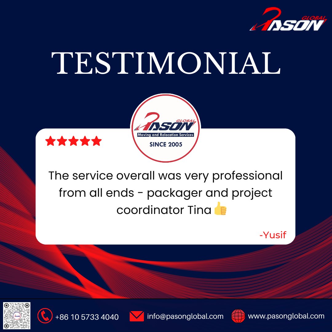 We are delighted to hear about our customer's experience with our moving services. Read through our customer feedback to see how we can help you succeed with your next move. 
#PasonGlobal #MovingServices