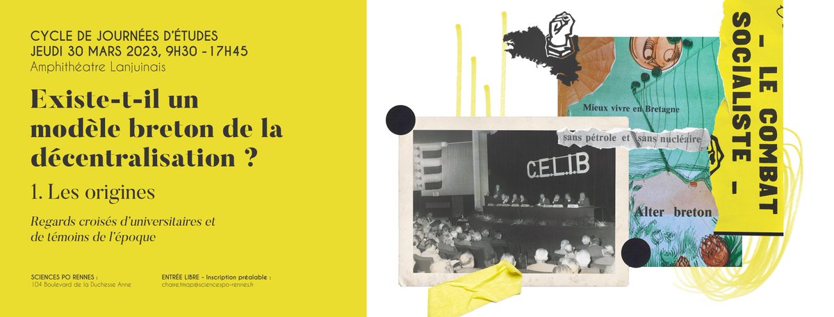 📢Rendez-vous ce jeudi à Sciences Po Rennes pour la journée d'études "Existe-t-il un modèle breton de la décentralisation ? - les origines", avec des regards croisés d'universitaires et de témoins de l'époque. 
Organisée par <a href="/SPRchaireTMAP/">Chaire TMAP</a> et <a href="/BCDsevenaduriou/">B_C_D</a>