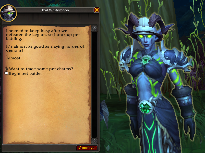 Portergauge's tweet photo. The fact that this is the *only* canon answer we've gotten as to what the Illidari have been doing post-Legion is hilarious and fantastic 

I want to see more demon hunters just doing totally mundane things across the world in an effort to keep their skills honed https://t.co/JME5EPuI3O