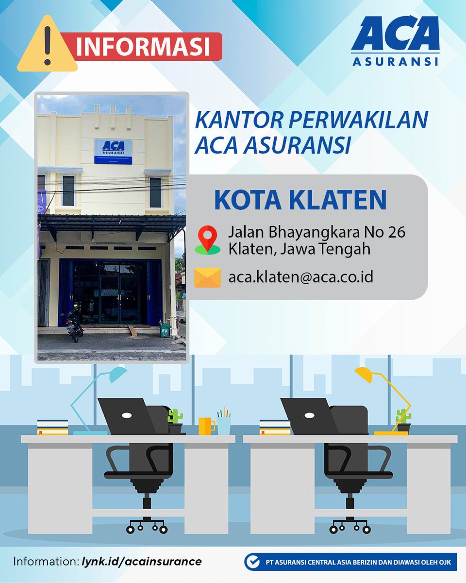 acaasuransi's tweet photo. Selaras dengan salah satu misi PT Asuransi Central Asia (ACA) yaitu dikenal sebagai Perusahaan yang mampu memberikan pelayanan berkualitas tinggi kepada nasabah, ACA resmikan kantor perwakilan ACA  pada 17 Maret 2023 di Klaten, Jateng.

#RisikoACAinsaja #ACAinsurance #Klaten https://t.co/4nfOq3SDxH