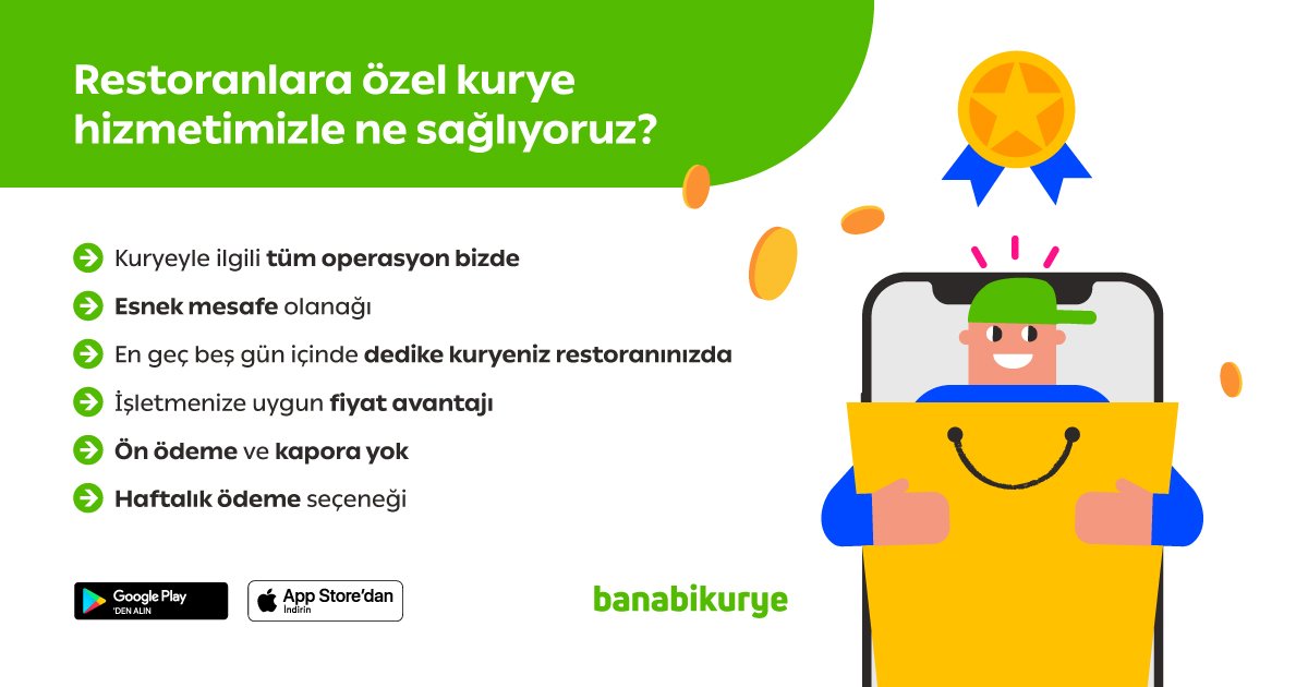 Banabikurye restoranlar için de hazır!

#Banabikurye #Kurye #İstanbul #Ankara #İzmir