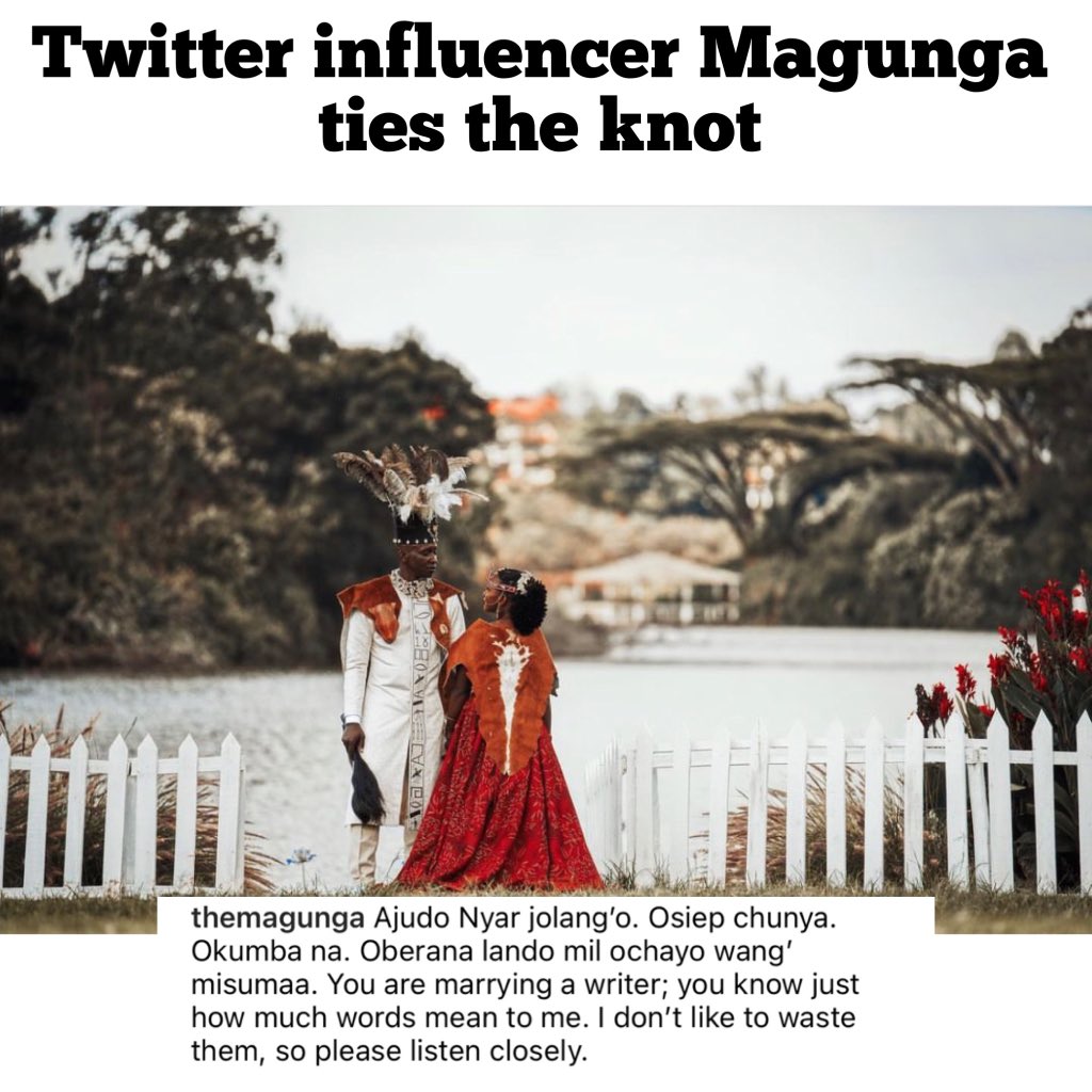 GhaflaKenya's tweet photo. Twitter influencer Magunga tied the knot with his long term girlfriend this past weekend in a colorful ceremony at Naishola Gardens
#magunga https://t.co/TAvEMTUgFL