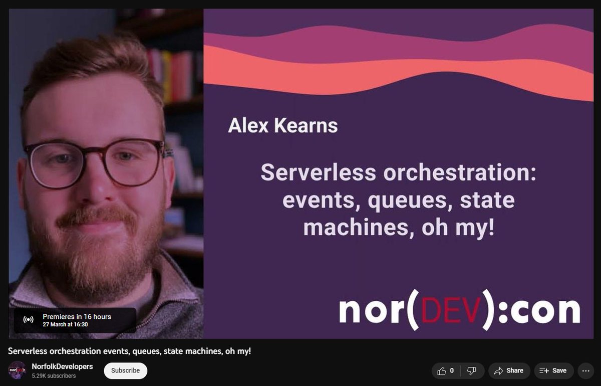 NorfolkDev's tweet image. We&apos;re excited to share the #NorDevCon23 recordings with you! The first of which will be going live today at 4:30pm!

Join us, as we learn #Serverless Orchestration with @alex_kearns