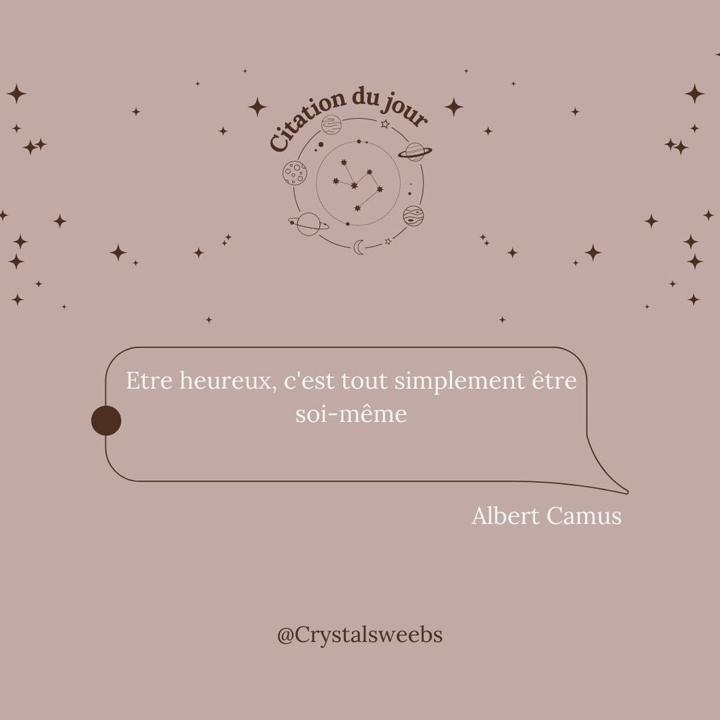 crystalsweebs's tweet photo. – ✨Citation du jour✨

Quoi de mieux qu'une petite citation pour bien commencer la semaine ?😁

👉🏼 « Etre heureux, c'est tout simplement être soi-mêmes.»

– Albert Camus 

#citationdujour #citationdusoir #instaphrases #phraseoftheday #citations #prover… https://t.co/M6D6S1Dooe https://t.co/VISeqEttfJ