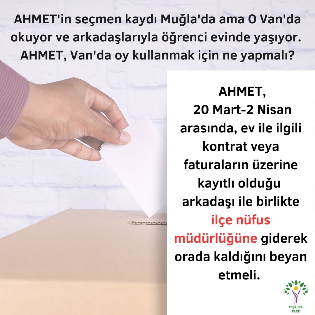 Sevgili öğrenciler 👨‍🎓👩‍🎓;
#BizHazırız, siz de hazır mısınız?

HEMEN secmen.ysk.gov.tr/secmen-yurtici linkinden seçmen kaydınızı kontrol edin.

Eğer sizin seçmen kaydınız da Ahmet gibi memlekette görünüyorsa oy kullanmak 🗳️ için ne yapmanız lazım 👇🏽👇🏽👇🏽