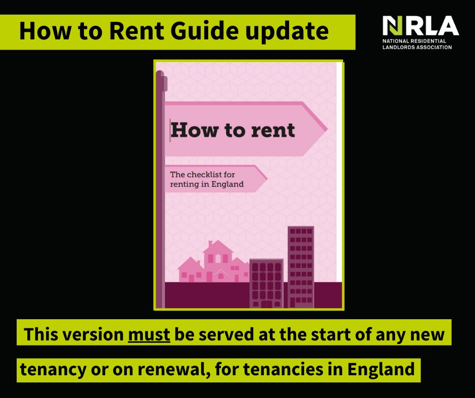 NRLAssociation's tweet image. A new &quot;How to Rent&quot; guide was released on Friday. 

Landlords in England are reminded they MUST serve this version at the start of any new tenancy or on renewal. Read more: nrla.org.uk/news/new-how-t…