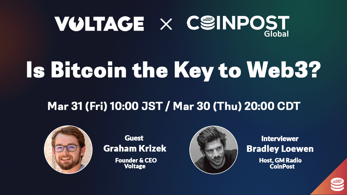 📣This week's second #GMRadio will feature <a href="/voltage_cloud/">Voltage ⚡</a>, which is making the Lightning Network easy.

👥Our guest will be Founder &amp; CEO <a href="/gkrizek/">Graham Krizek</a>

🎙️Tune in to hear about Lightning, Nostr, ordinals, sovereign rollups &amp; more being built on Bitcoin!
x.com/i/spaces/1gqxv…