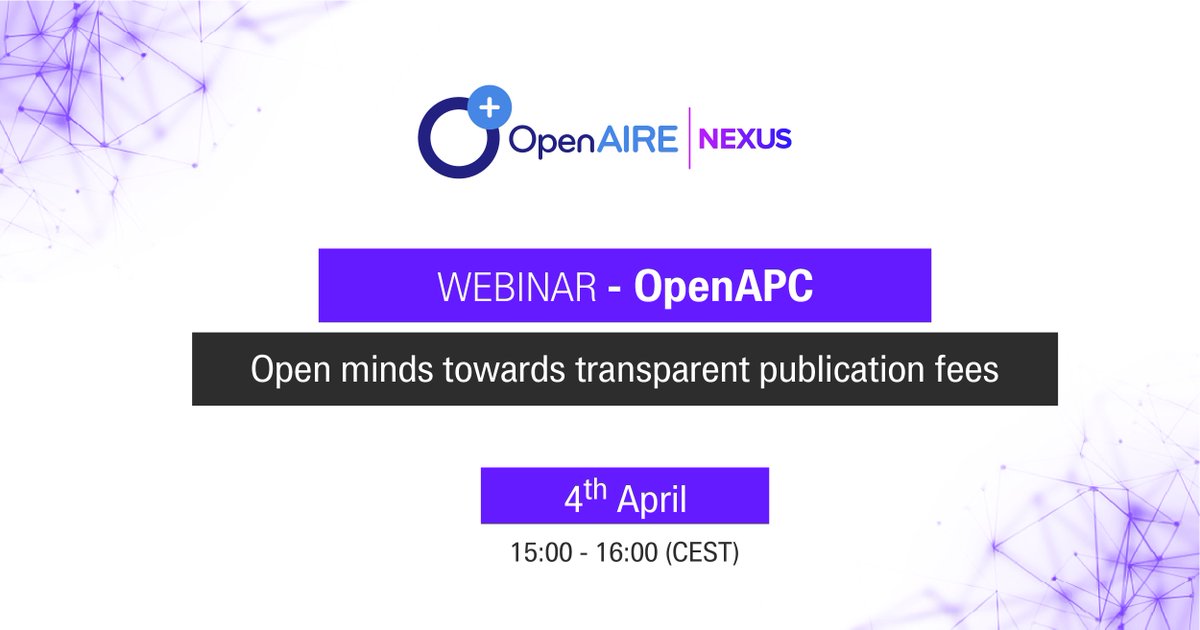 OpenAIRE_eu's tweet image. Next week webinar 👉𝐎𝐩𝐞𝐧𝐀𝐏𝐂 - 𝐎𝐩𝐞𝐧 𝐦𝐢𝐧𝐝𝐬 𝐭𝐨𝐰𝐚𝐫𝐝𝐬 𝐭𝐫𝐚𝐧𝐬𝐩𝐚𝐫𝐞𝐧𝐭 𝐩𝐮𝐛𝐥𝐢𝐜𝐚𝐭𝐢𝐨𝐧 𝐟𝐞𝐞𝐬 🗓️ 4th Apr. ⏰15h00 CEST Register 🔗bit.ly/OpenAPC_webinar 
🎯Targeted at #Institutions, #Libraries, and #Funders that need to plan #OpenAccess costs.