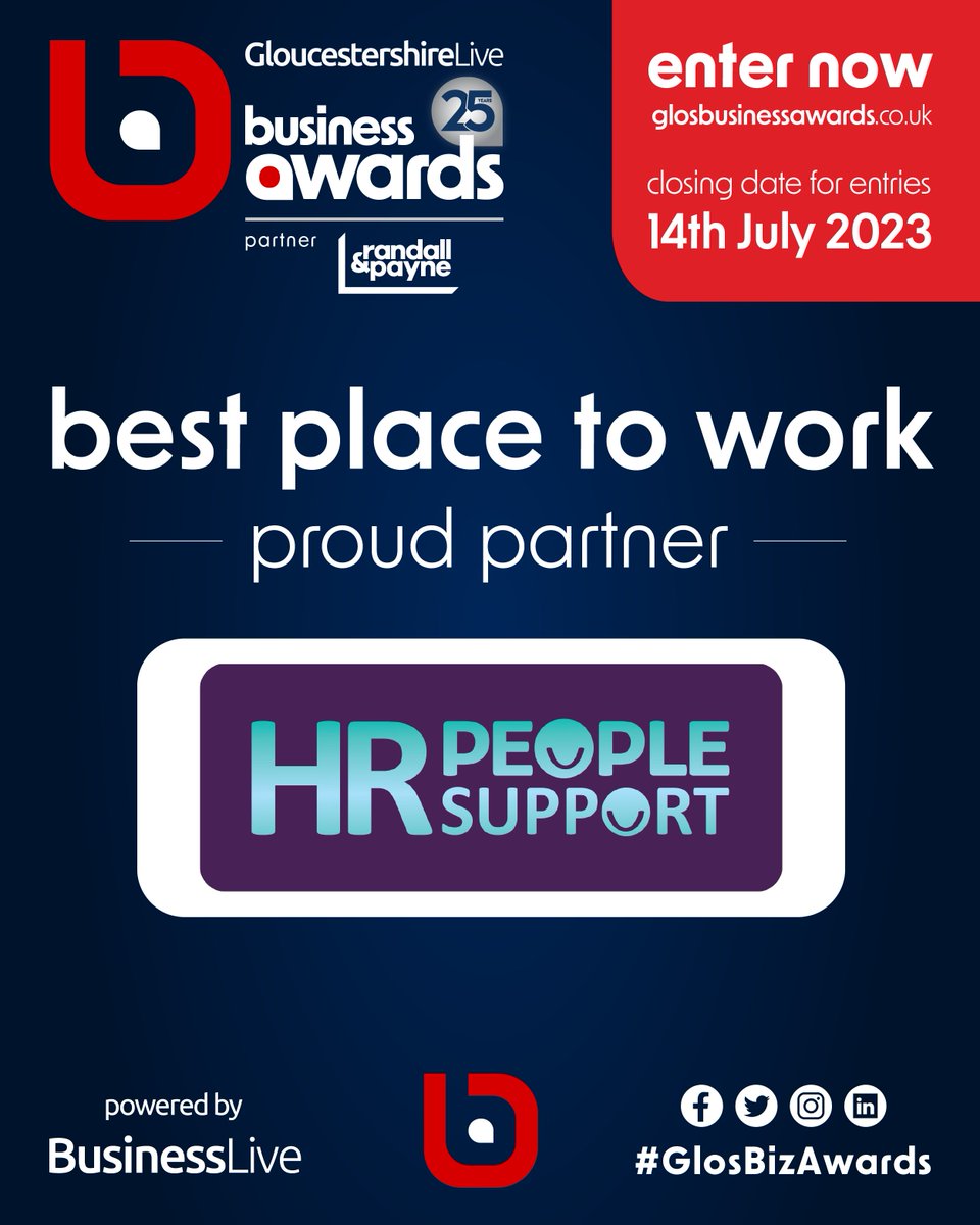 We are proud to be the sponsors of 'The Best Place to Work' category at the 25th #GlosBizAwards.

Call us on 01242 254 466 to discover how we could help your business aspire to be “the Best Place to Work”,  

#glosbiz #gloucestershire #businesssupport #hrconsultancy #hrsupport