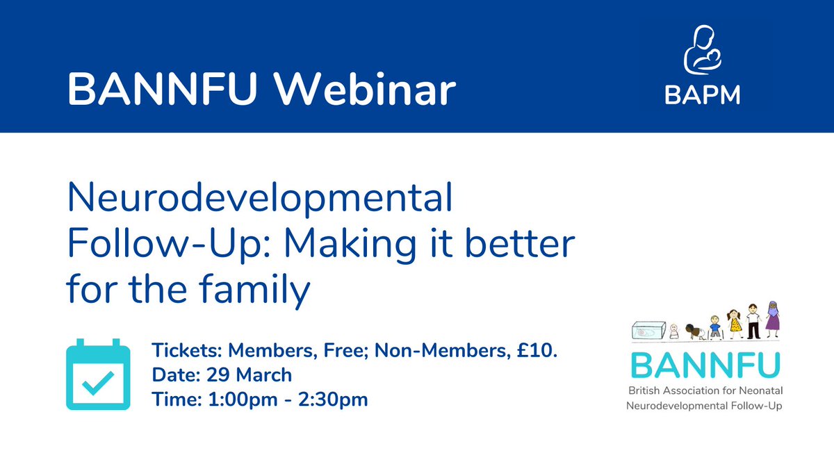 BAPM_Official's tweet photo. Don't miss this week's BANNFU Webinar 'Neurodevelopmental Follow-Up: Making it better for the family'.

There's still time to register.
https://t.co/Z8YIEQgZCF https://t.co/tpsRfxCyOZ