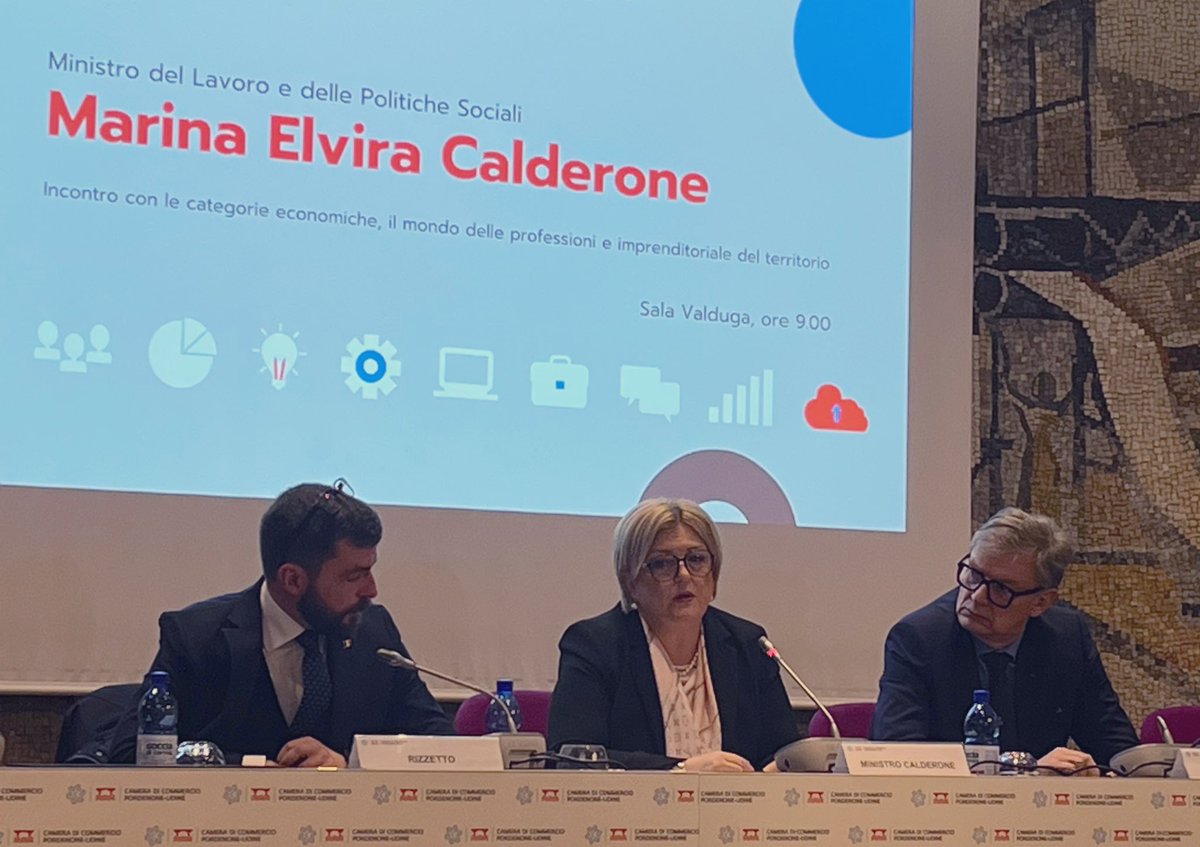 🟡 “No al #salario minimo per legge, sì alla contrattazione collettiva di qualità”. Una delle considerazioni espresse dal Ministro del #Lavoro e delle Politiche sociali a #Udine al convegno della CCIAA di PN-UD.