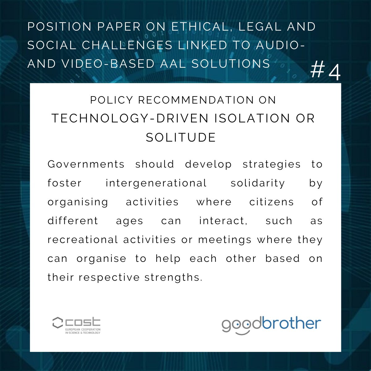 GoodBrotherCOST's tweet photo. Recommendation #4 - Governments must promote #intergenerational #solidarity through activities where people of all ages can interact and help each other based on strengths. This can be achieved via recreational activities or meetings. More at https://t.co/Deo0RyNiaX
#agingbetter https://t.co/RAcuYUsK57