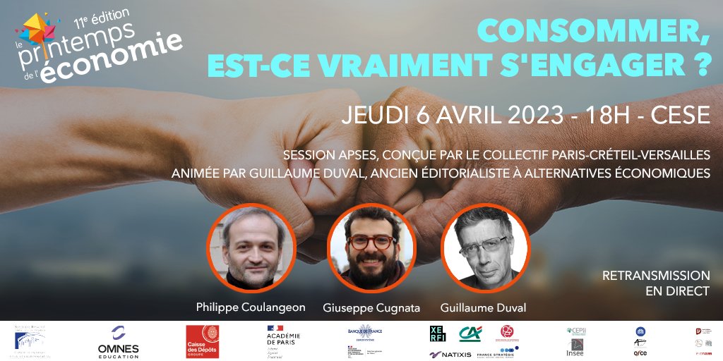 Le Printemps de l'économie (@printempsdeleco) on Twitter photo CONSOMMER, EST-CE VRAIMENT S'ENGAGER ?
Session <a href="/_APSES_/">L'APSES quitte X | Rdv sur @apses.bsky.social</a> conçue par le collectif #Paris #Créteil #Versailles & animée par <a href="/gduval_perso/">Guillaume Duval</a> ex <a href="/AlterEco_/">Alternatives Economiques</a>
📌6 avril 2023 à 18h00 <a href="/lecese/">CESE</a>
avec Philippe Coulangeon <a href="/CNRS/">CNRS 🌍</a> et <a href="/CugnataGiuseppe/">Giuseppe Cugnata</a> SCO Sciences Po Paris CONSOMMER, EST-CE VRAIMENT S'ENGAGER ?
Session <a href="/_APSES_/">L'APSES quitte X | Rdv sur @apses.bsky.social</a> conçue par le collectif #Paris #Créteil #Versailles & animée par <a href="/gduval_perso/">Guillaume Duval</a> ex <a href="/AlterEco_/">Alternatives Economiques</a>
📌6 avril 2023 à 18h00 <a href="/lecese/">CESE</a>
avec Philippe Coulangeon <a href="/CNRS/">CNRS 🌍</a> et <a href="/CugnataGiuseppe/">Giuseppe Cugnata</a> SCO Sciences Po Paris