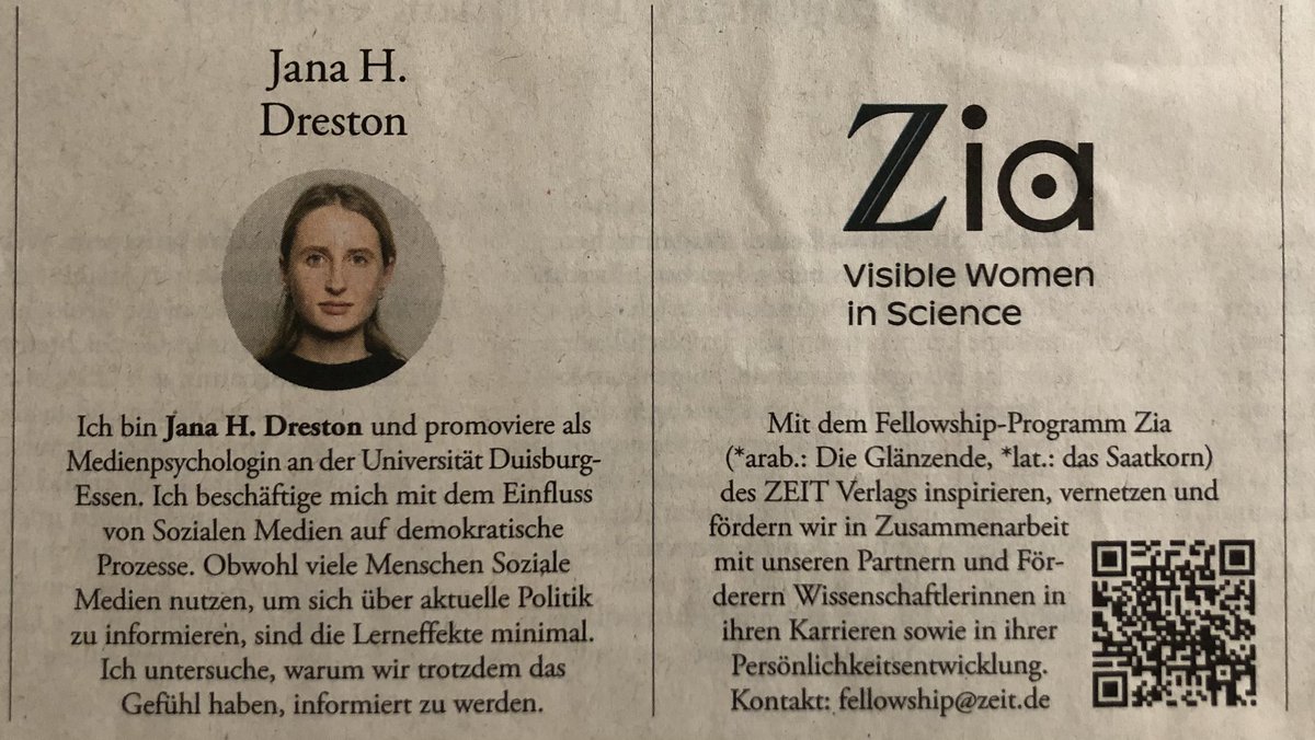 Thank you for the feature in this week‘s issue of <a href="/DIEZEIT/">DIE ZEIT</a> <a href="/zeitverlag/">ZEIT Verlagsgruppe</a> <a href="/MareikeKonig/">Mareike König</a> @JuS_DieZeit #Zia #VisibleWomeninScience