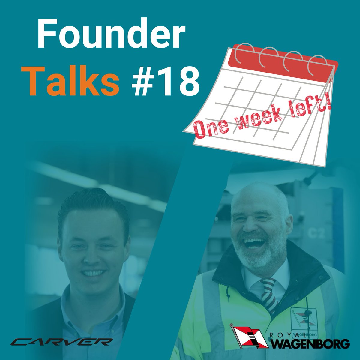 Only one week left! 🗓
Join successful entrepreneurs Rob Wagenborg and Giel Franken at #FounderTalks18 Mobility on April 4th at @forum_groningen. 
Limited FREE tickets available! 🚗 eventbrite.nl/e/founder-talk…
 #entrepreneurship #SuccessStories @RoyalWagenborg @Ridecarver