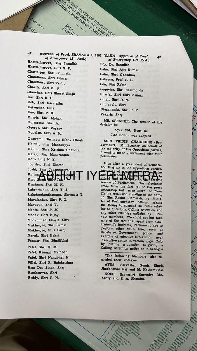 Iyervval's tweet photo. Here’s proof that @RoKhanna is lying about his grandfather opposing the Emergency of 1975-77. The voting records conclusively show Amarnath Vidyalankar voting FOR the emergency. These are original documents from the @LokSabhaSectt library. Also note the true heroes who voted NO https://t.co/tUFTRcKQZD