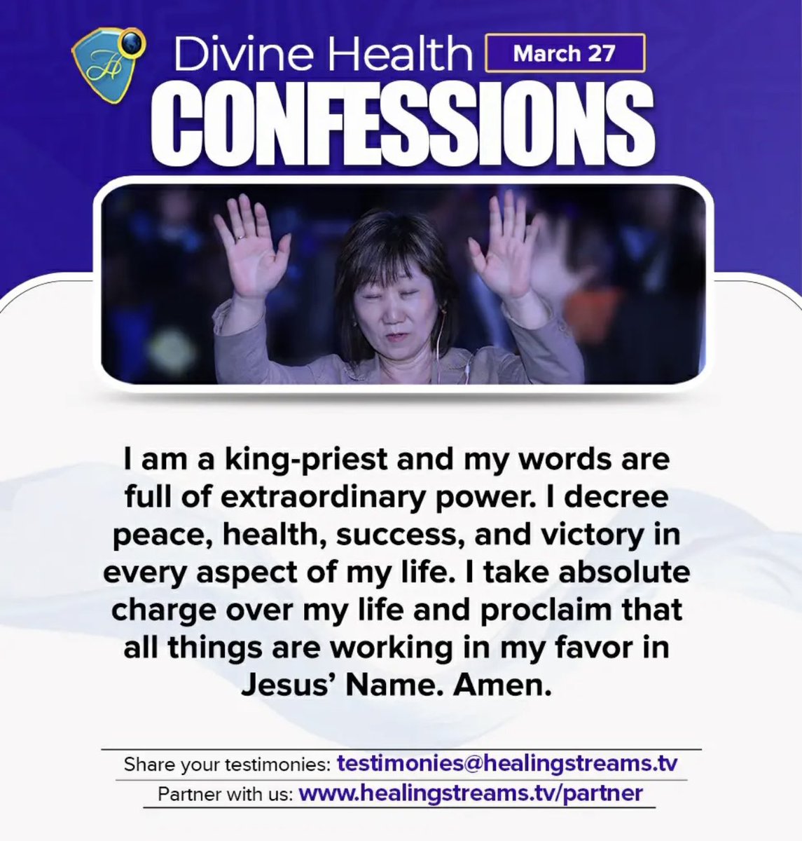 HEverywhere_'s tweet photo. DIVINE HEALTH CONFESSIONS: MAR. 27 2023
Visit: https://t.co/7awZwtSWqz to listen to our daily divine health podcast.

Visit: https://t.co/T3GB7I7BwJ to sponsor the distribution of the Healing to the Nations Magazine today. https://t.co/S6gt1EIWqV