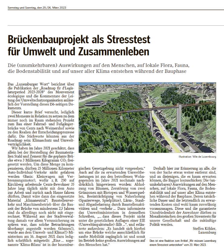 luxembourgize's tweet photo. @MCKitkat182 @GunstickULM @tram_luxembourg @P_Goldschmidt @CityLuxembourg #NeudorfDirectBridge letter to the editor BS: figure of 250 people is a gross underestimation: Kirchberg attracts many. That example hides many other bridge benefits: accessibility for people w/o a driving license or a car, elevator for Neudorf, recreational use, tourism and more https://t.co/KR32Imwdy5