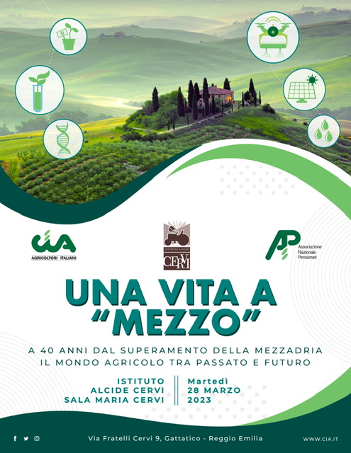 UNA VITA A "MEZZO" evento-convegno con #AnpCia e #Cia a #Gattatico, domani 28 marzo alle 10, presso l' @istitutocervi📍👨‍🌾
A 40 anni dal superamento della #mezzadria, una riflessione sul mondo agricolo tra passato e futuro🍃
Vai al programma 👉bit.ly/3J3n5xw