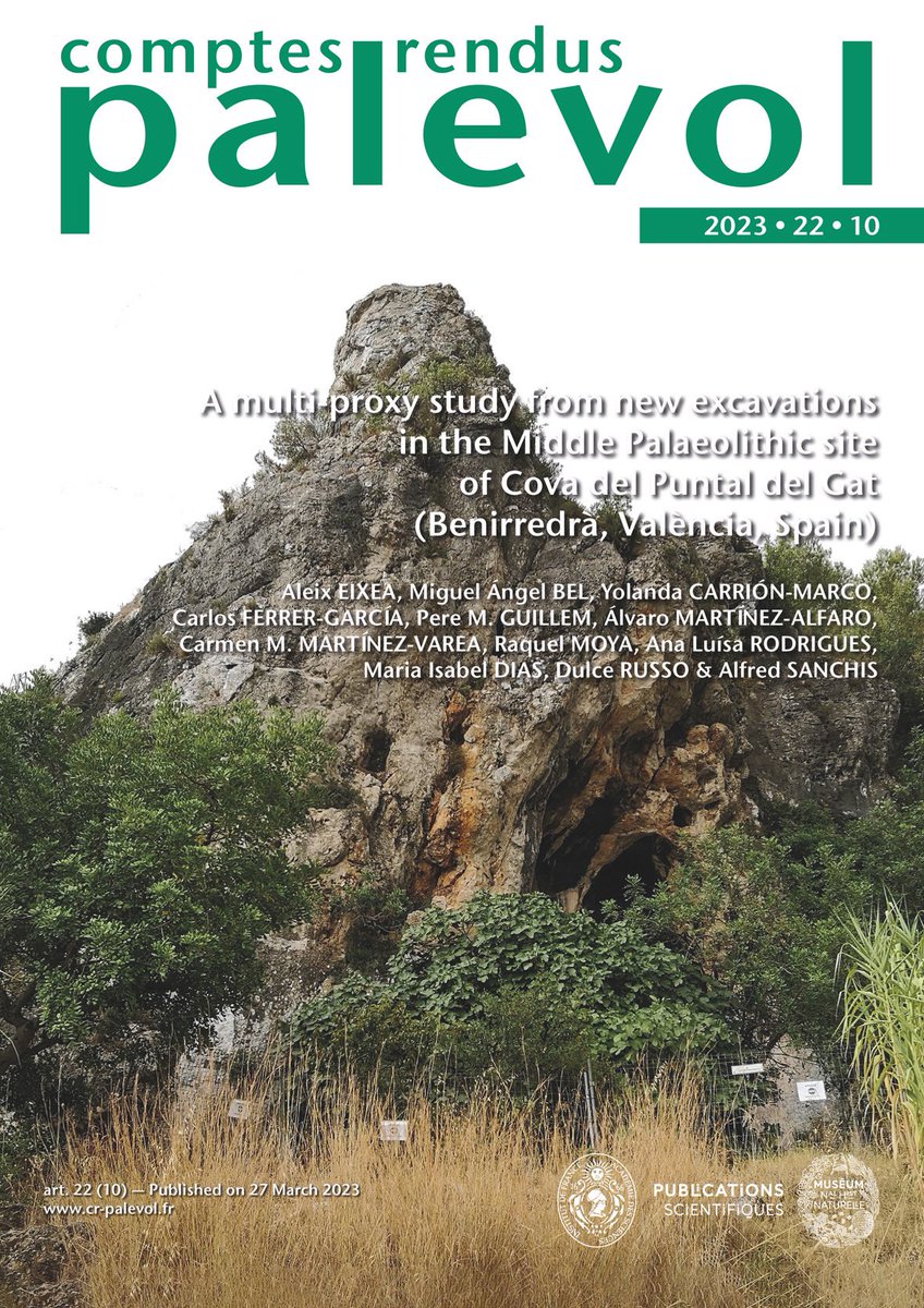 📣 El profesor @AleixEixea lidera un artículo en la revista Comptes Rendus Palevol del @Publi_MNHN sobre las excavaciones llevadas a cabo en el yacimiento del Paleolítico medio del Puntal del Gat (Benirredrà, Valencia).