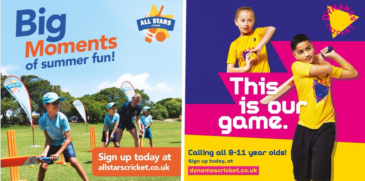 There is still time to register interest in All Stars &amp; Dynamos 🤩
 
All Stars: an intro to for 5-8 year olds.
Dynamos: a next step for those graduating from All Stars or an intro for 8-11 year olds.
 
You can register your interest below: ecb.co.uk/play/all-stars…
 
#HerGameToo 🏏