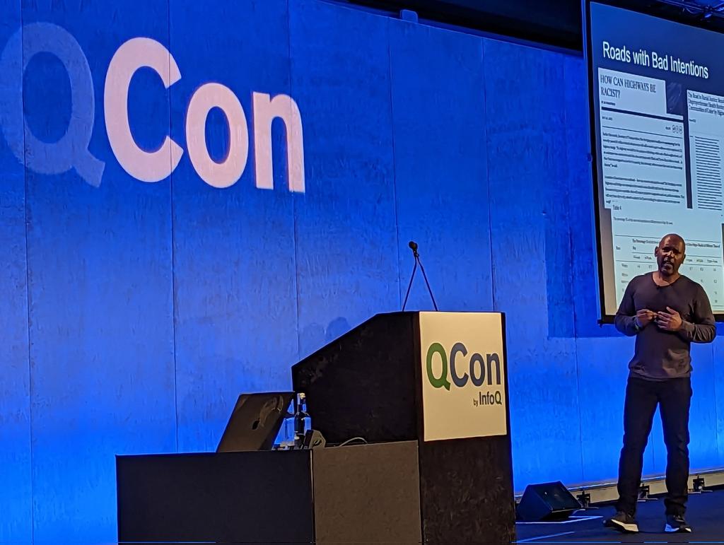 Opening Eyes @shaft Discussing the power and impact of the Federal Highway System in the United States on race and bias. Then connecting it to disturbing trends we're seeing in AI today. #QConLondon