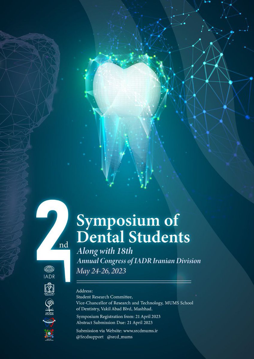 srcd_mums's tweet image. Join us with the second Symposium of Dental Students on May 24-26, Mashhad, Iran
The subject of the articles can be in all the specialized fields of dentistry with an emphasis on the scientific focus of the congress.