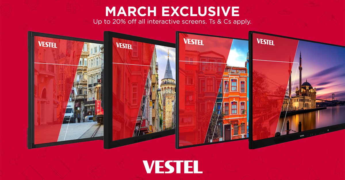 There is still time to take advantage of our up to 20% off deal across the interactive screen range.

Order from our partners @Northamberplc, @ADIGlobalUK, @Westcoast_UK and @IngramMicroUK.

Hurry offer ends March 31st.

#InteractiveScreens #VestelUK #Education