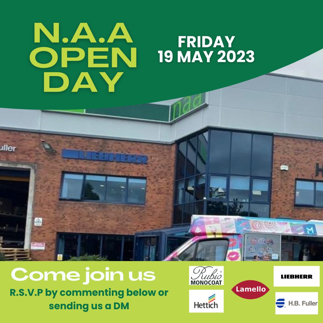 Reserve a space in your diaries because our N.A.A Open Day will be take place on Friday, 19 May 2023! 
We will be hosting demos on Hettich, Rubio Monocoat and Lamello where experts will be on hand to teach you all about these exciting product lines. R.S.V.P to any of the team!