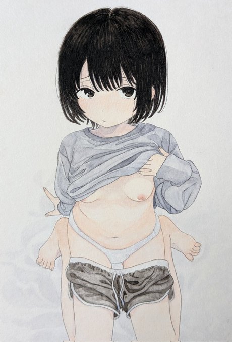仕方なく見せてくれる女の子のイラストです 