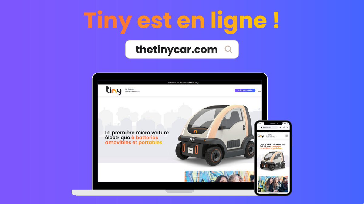 Notre site internet thetinycar.com est en ligne ! 

Découvrez Tiny, 🚗 la voiture électrique avec batteries amovibles et portables, sans permis, dès 14 ans !

#tiny #thetinycar #electriccar #websitelaunch #voituresanspermis #french #lowimpact #innovation